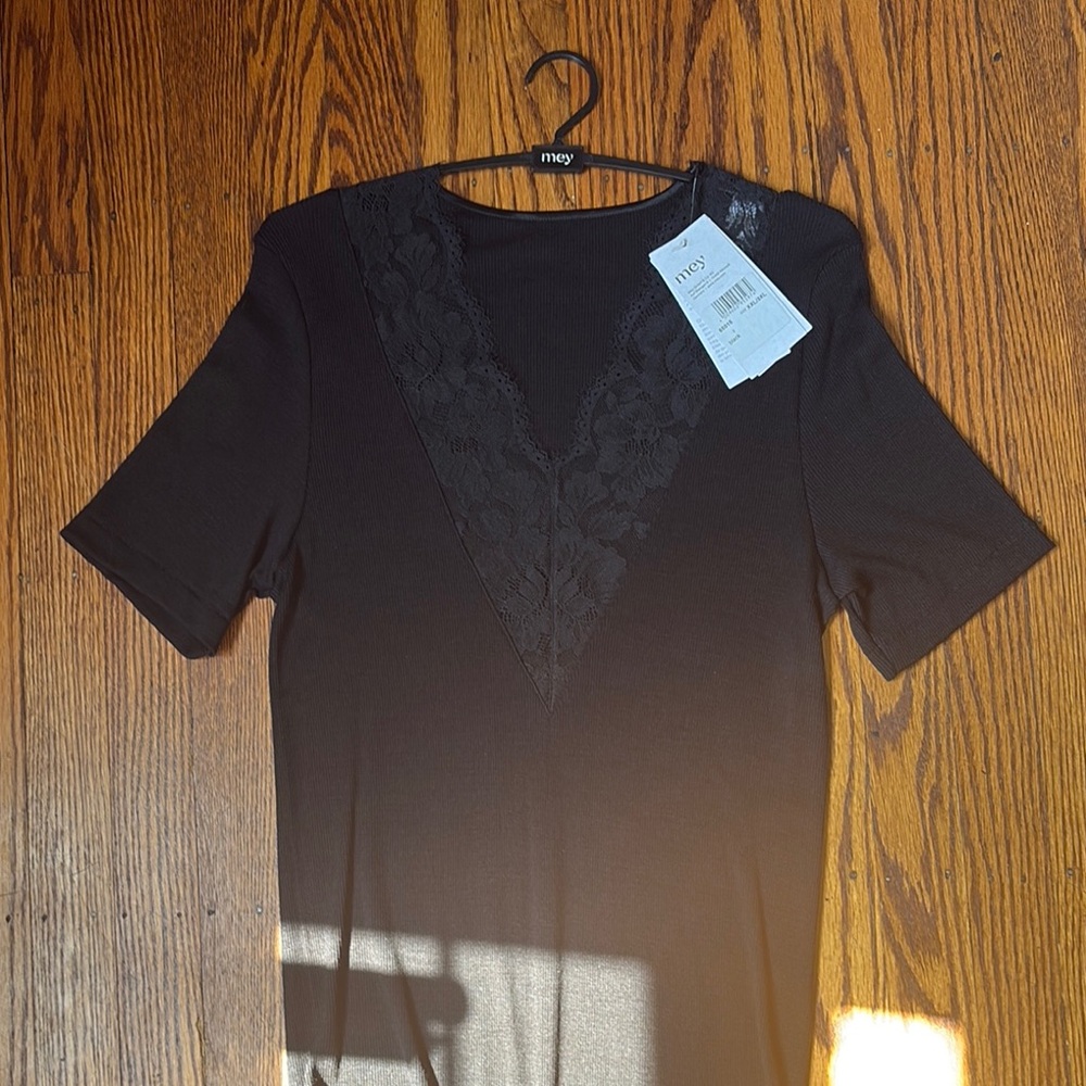 Black ribbed knit bodysuit with Lace Detail